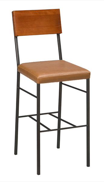 Wood Plank Back Steel Bar Stool