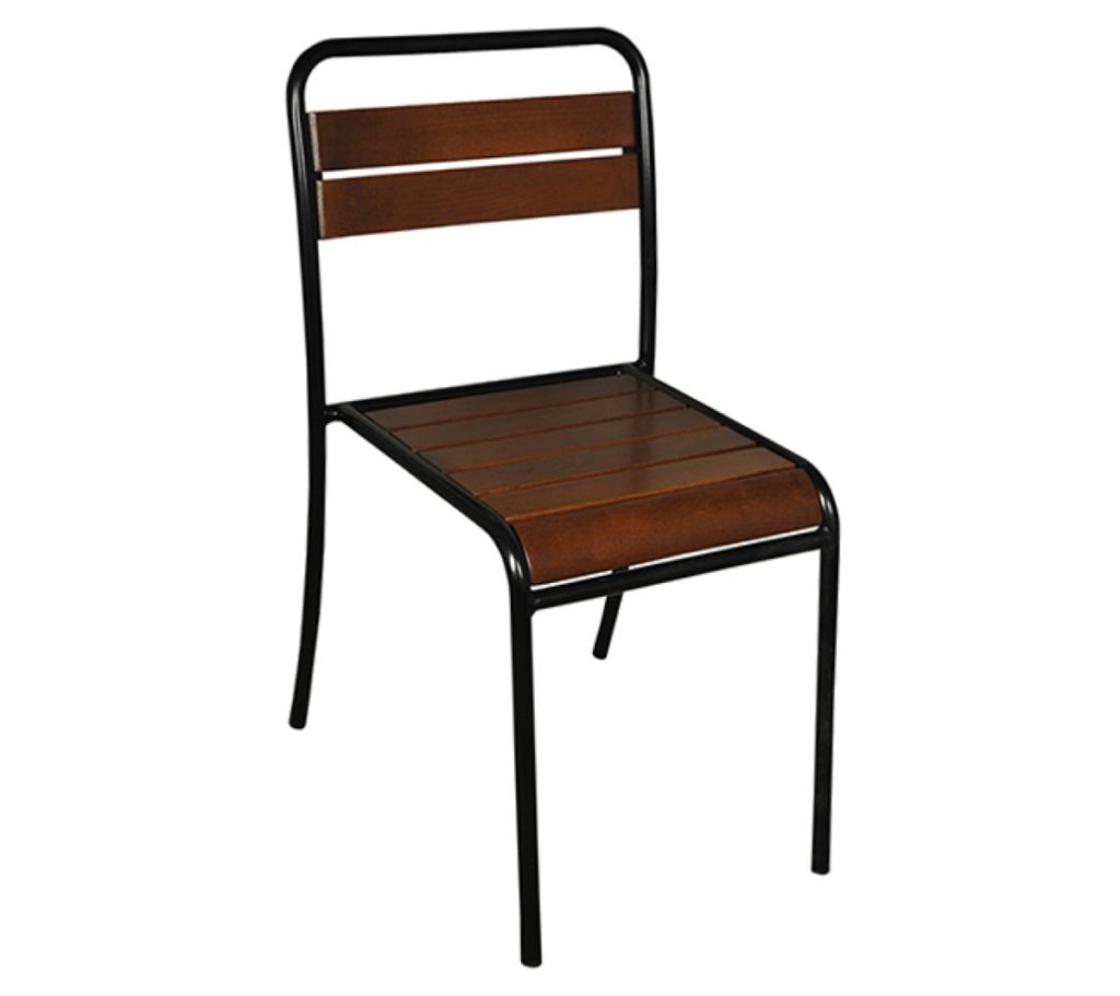 Parisian Park Style Steel Stacking Chair with Chestnut Slats