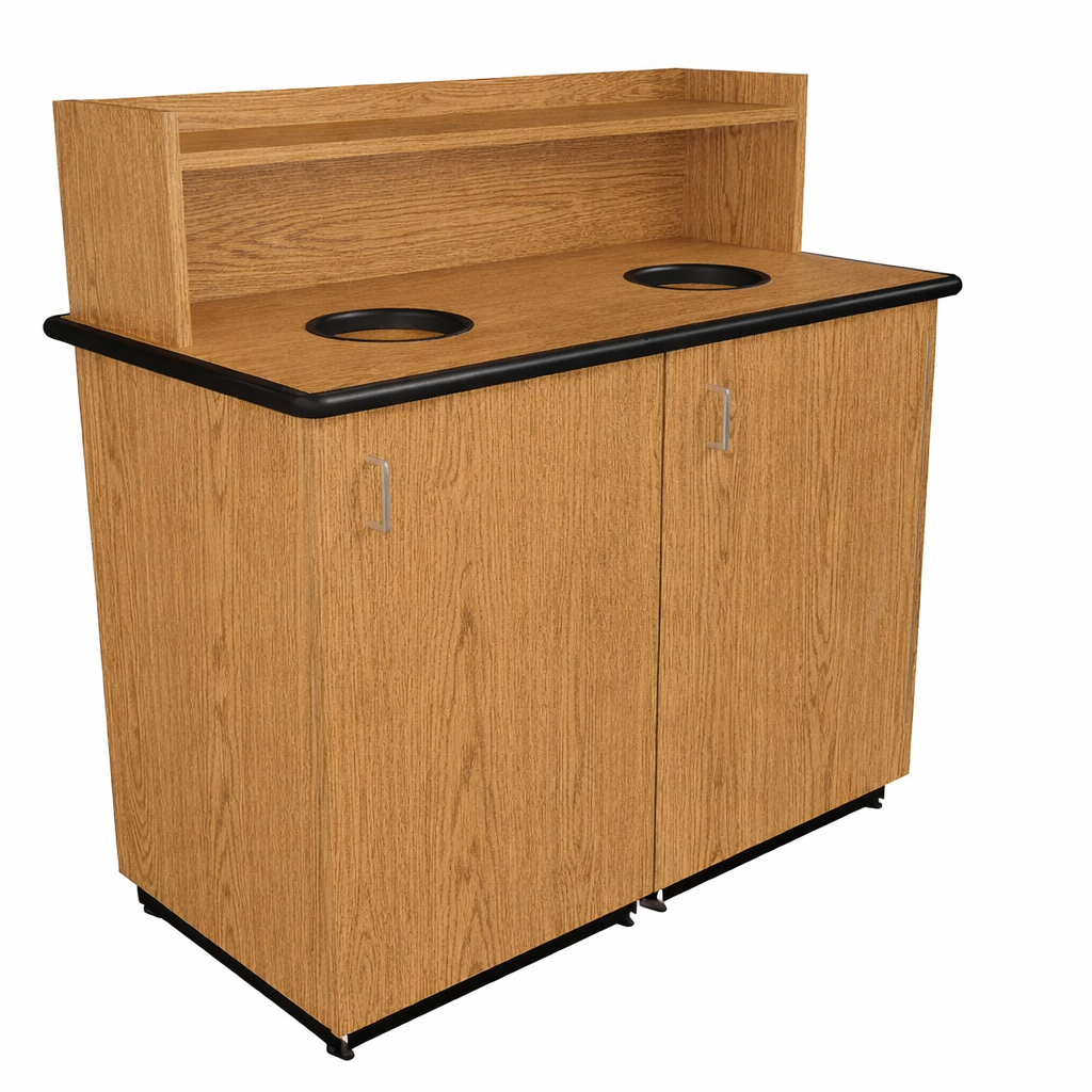 Double Top Drop Waste Receptacle with Tray Shelf