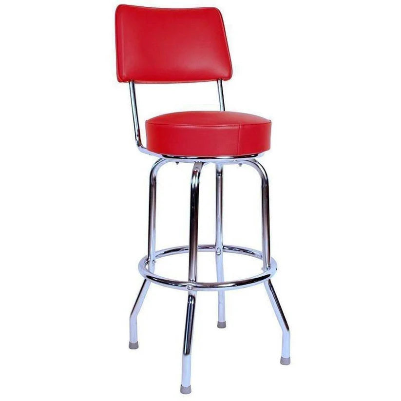 Single Ring Chrome Bar Stool with Upholstered Back