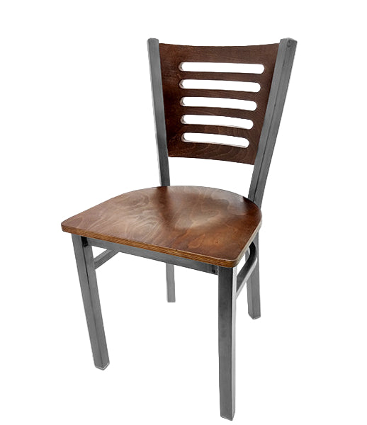 Wood Slot Back Steel Restaurant Chair