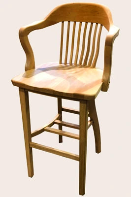Beech Banker Style Armrest Bar Stool