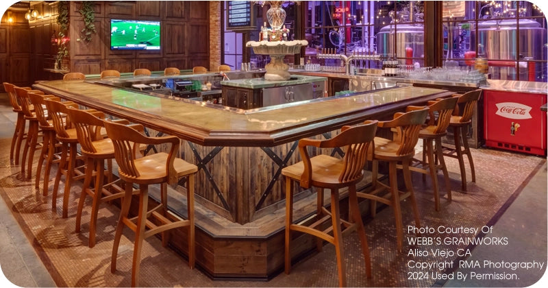 Beech Banker Style Armrest Bar Stool