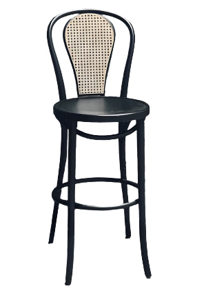 Bentwood Bar Stool Hairpin Style With Wood Seat & Cane Back
