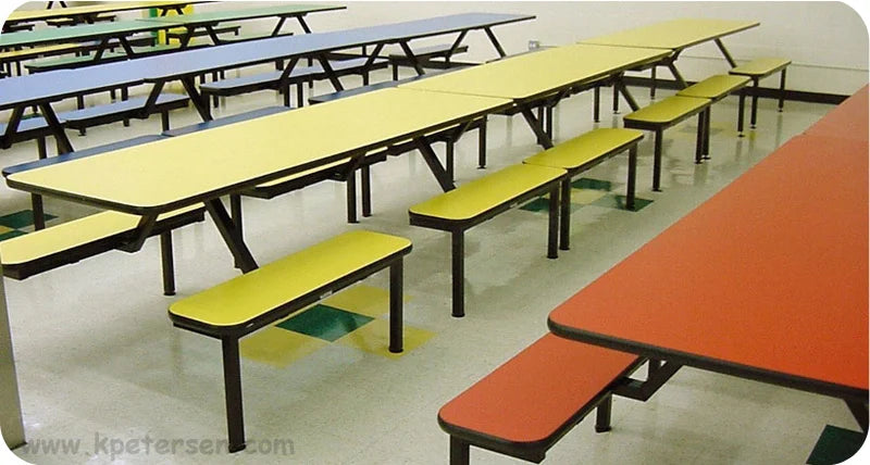 Cafeteria Seating with Flat Laminated Plastic Bench Seats