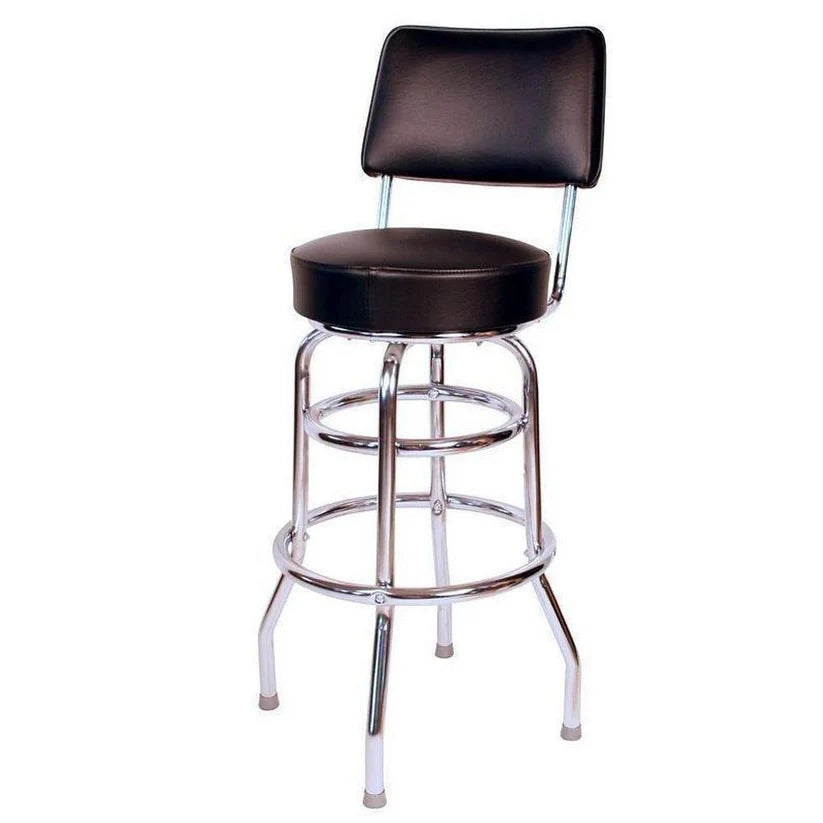 Two Ring Chrome Bar Stool with Upholstered Back