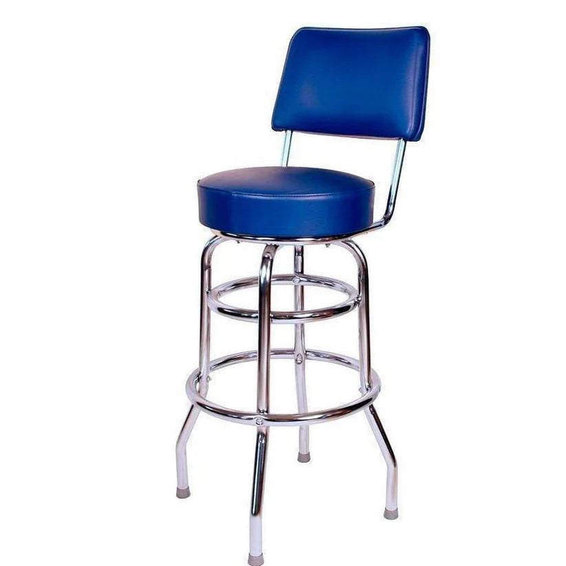 Two Ring Chrome Bar Stool with Upholstered Back
