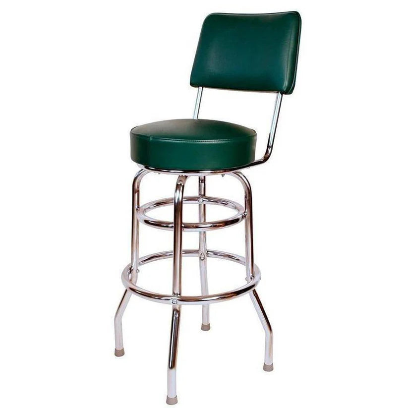 Two Ring Chrome Bar Stool with Upholstered Back
