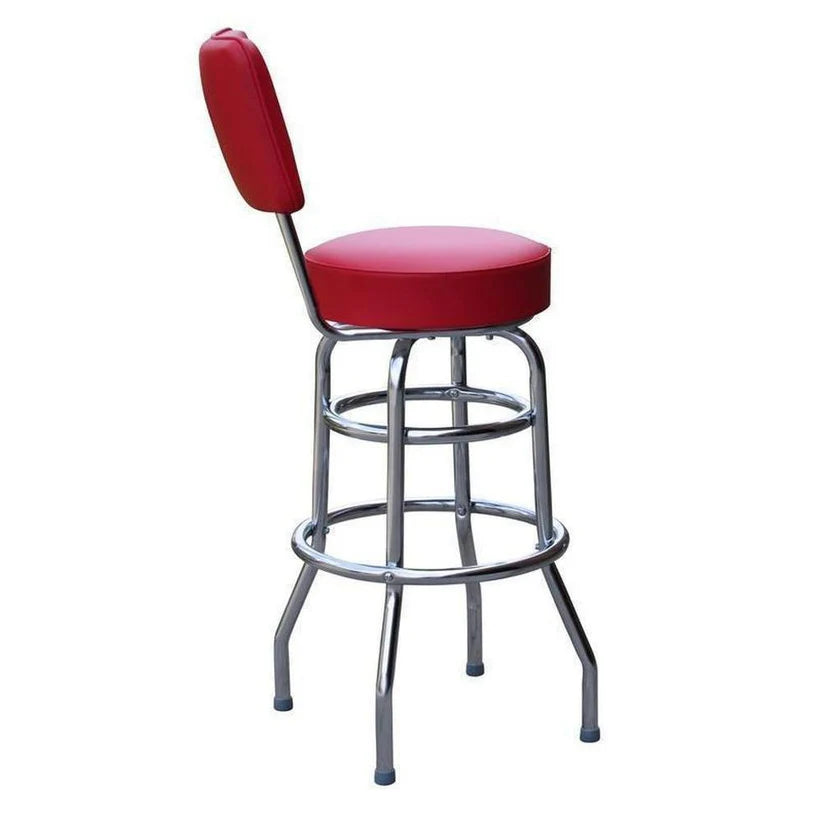 Two Ring Chrome Bar Stool with Upholstered Back