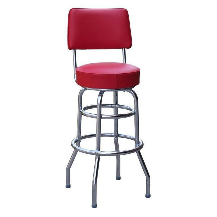 Two Ring Chrome Bar Stool with Upholstered Back
