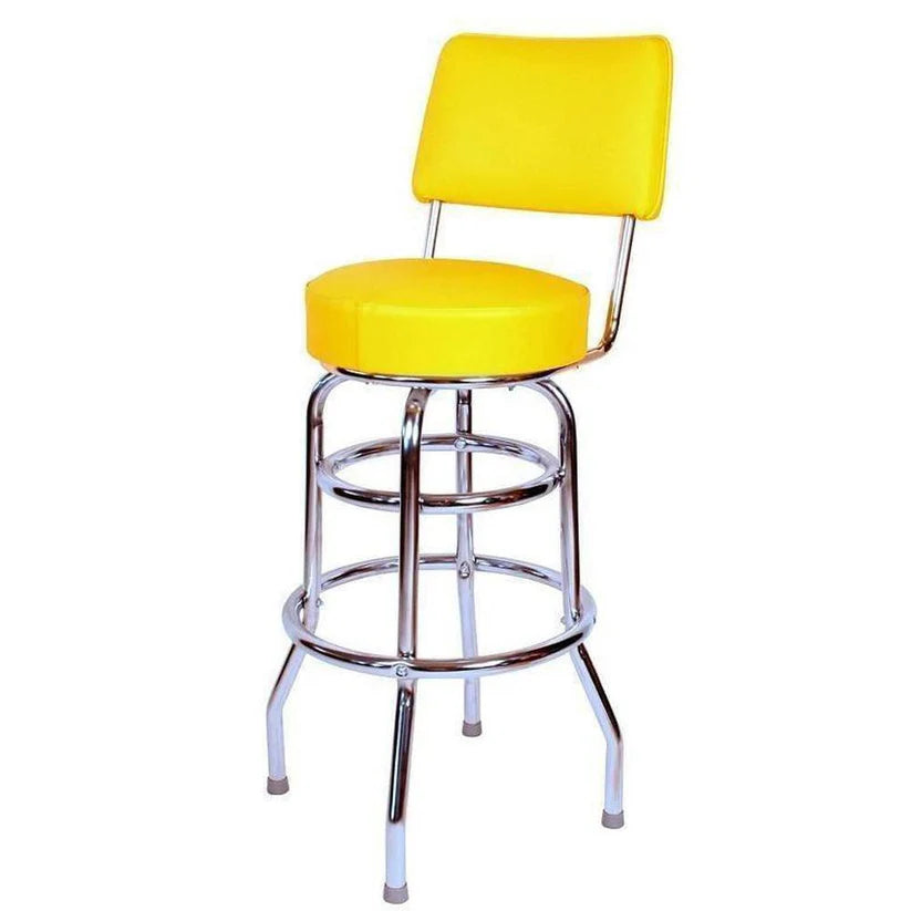 Two Ring Chrome Bar Stool with Upholstered Back