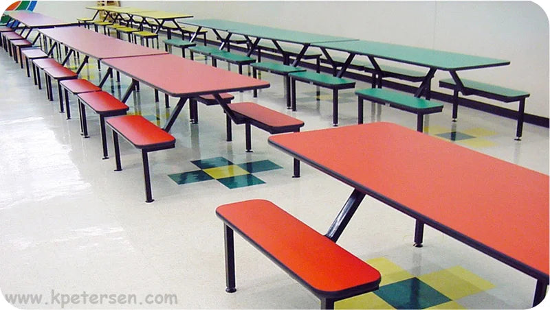 Cafeteria Seating with Flat Laminated Plastic Bench Seats
