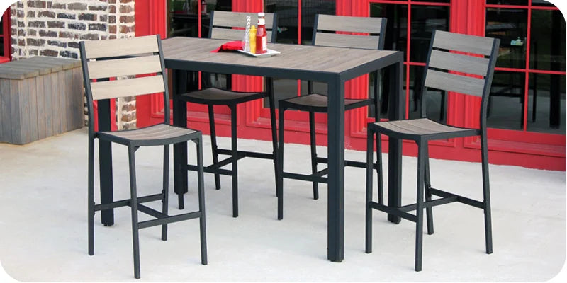 Outdoor Aluminum Faux Wood Slat Bar Stool