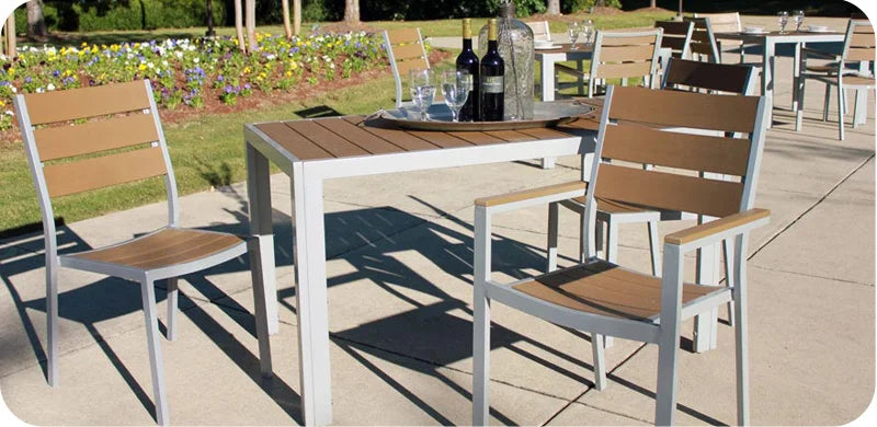 Outdoor Aluminum Faux Wood Slat Dining Arm Chair