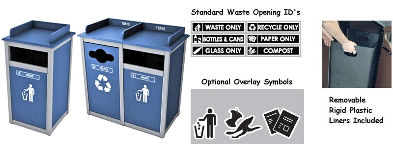 Outdoor Waste and Recycling Center with Tray Return Rails