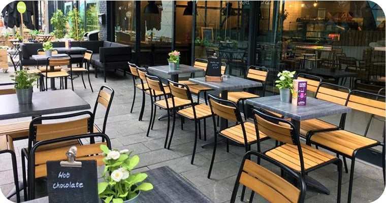 Parisian Park Style Steel Stacking Chair with Chestnut Slats