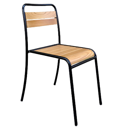 Parisian Park Style Steel Stacking Chair with Chestnut Slats