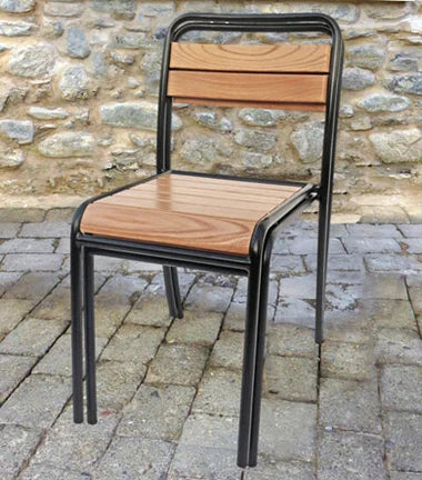 Parisian Park Style Steel Stacking Chair with Chestnut Slats