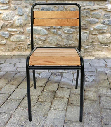 Parisian Park Style Steel Stacking Chair with Chestnut Slats