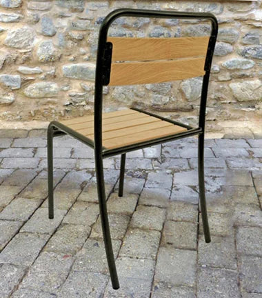Parisian Park Style Steel Stacking Chair with Chestnut Slats