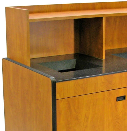 Solid Surface, Beveled Chute Opening, Tray Return, Top Drop Trash Receptacle