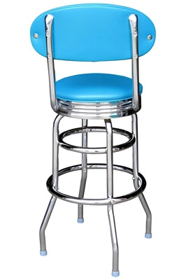 Chrome Bar Stool with Retro Backrest and Chrome Seat Ring