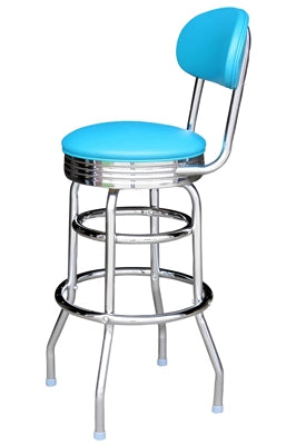 Chrome Bar Stool with Retro Backrest and Chrome Seat Ring