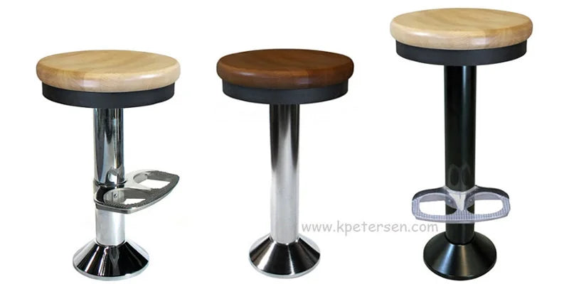 Wood Seat Black Column Bolt Down Soda Fountain Stool