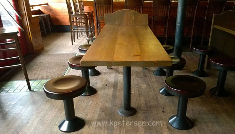 Wood Seat Black Column Bolt Down Soda Fountain Stool