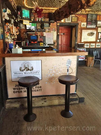 Wood Seat Black Column Bolt Down Soda Fountain Stool