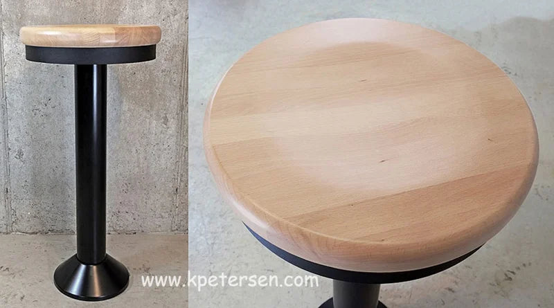 Wood Seat Black Column Bolt Down Soda Fountain Stool