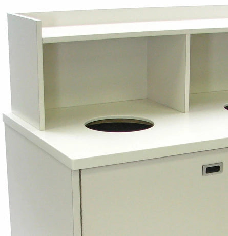 Solid Surface, Round Chute Opening, Double Tray Return Top Drop Waste Receptacle