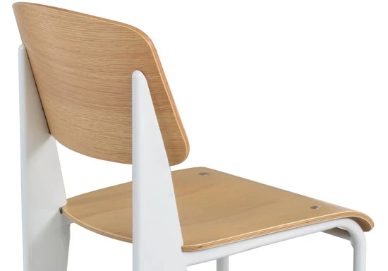 Prouve Chair White Frame, Natural Oak Seat and Back Detail