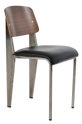 Prouve Chair Upholstered Seat, Wood Back, Side View