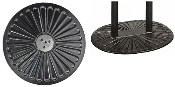 Ornate Cast Iron Sunbeam Radial Design Table Bases Available in 17, 22, 30 Inch Diameters and 30 X 36 Inch Two Column Support Styles