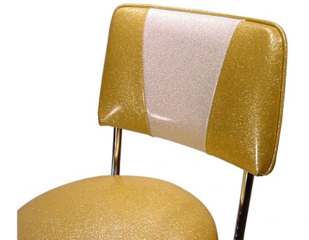 Zodiac Gold Glitter Vinyl Seat Back Detail Double Ring Chrome Rim Bar Stool with Backrest Detail