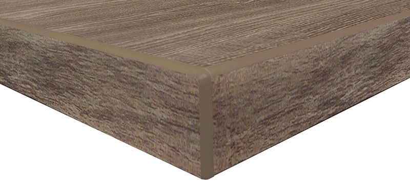 Oconee Hickory High Pressure Laminate With 2MM Asian Night Solid Color Highlight PVC Edge Table Top Corner Detail