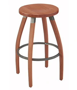 Backless Steel Swivel Seat Bar Stool Oak Seat and Oak Legs