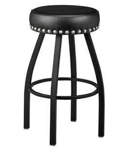 Backless Steel Swivel Seat Bar Stool Large Upholstered Nail Trim Seat