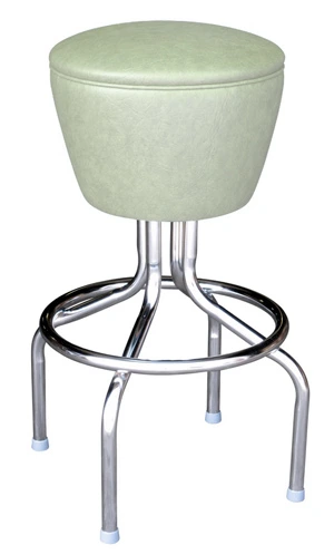 Retro Chrome Drum Bar Stool All Welded Frame Off White Vinyl Upholstery
