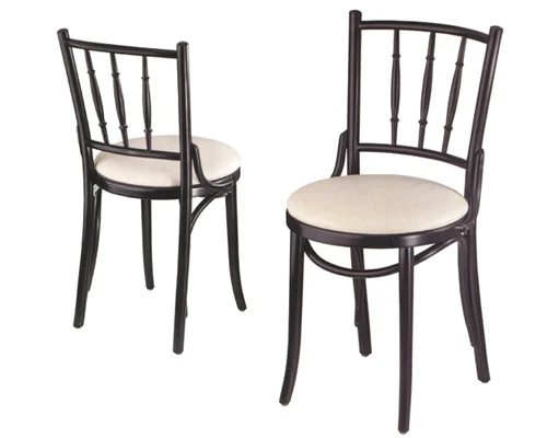 Upholstered Spindleback Bentwood Chair Black Lacquer