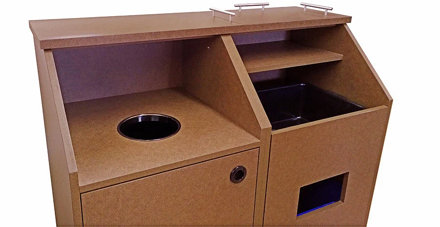 Top Drop Waste Receptacle Bussing Station Combination Cabinet Detail