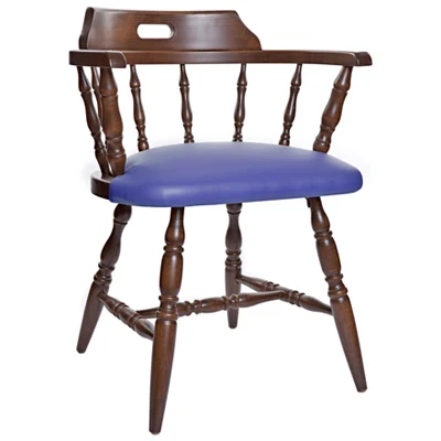 Early American, Colonial Style Wood Restaurant Dining Room Captains Armchair Upholstered Seat