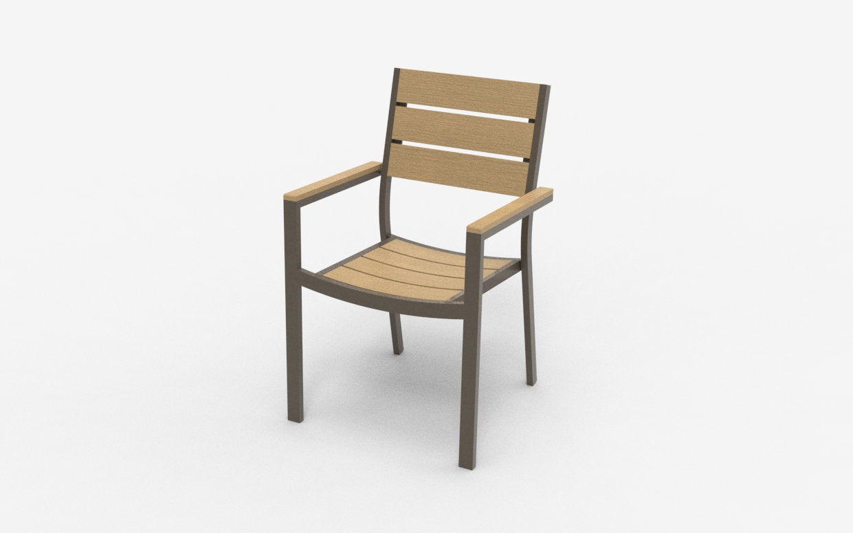 Outdoor Aluminum Faux Wood Slat Dining Arm Chair