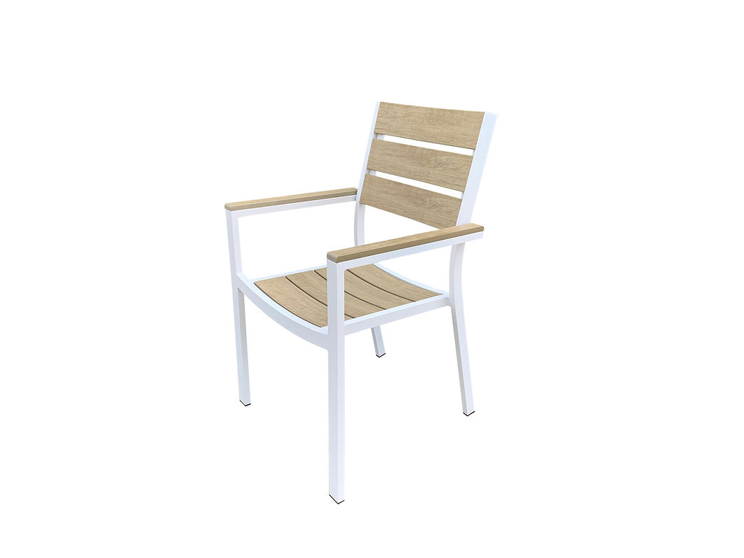 Outdoor Aluminum Faux Wood Slat Dining Arm Chair