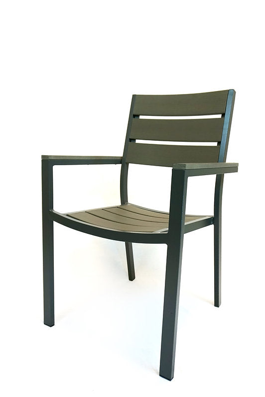 Outdoor Aluminum Faux Wood Slat Dining Arm Chair