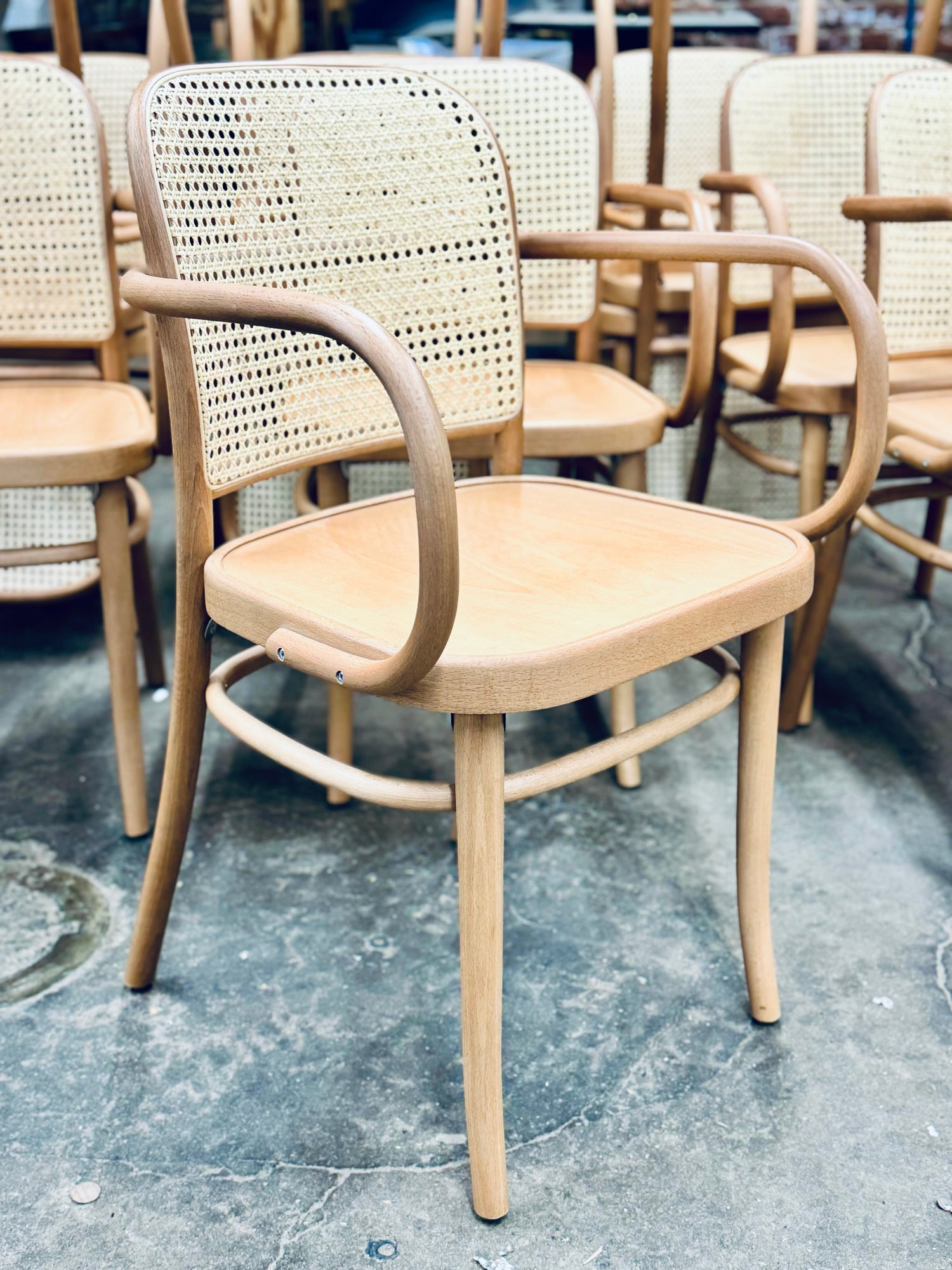 Cane Back Bentwood Arm Chairs With Wood Or Upholstered Seat
