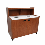 Indoor/Outdoor Solid Surface, Top Drop Trash Receptacle with Tray Return