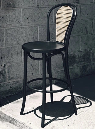Bentwood Bar Stool Hairpin Style With Wood Seat & Cane Back