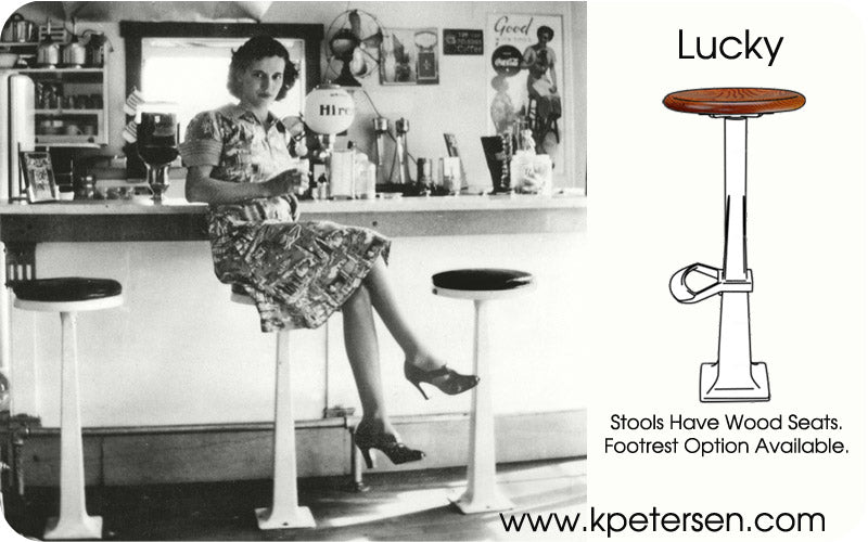 Lucky Wood Seat Bolt Down Soda Fountain Counter Stools